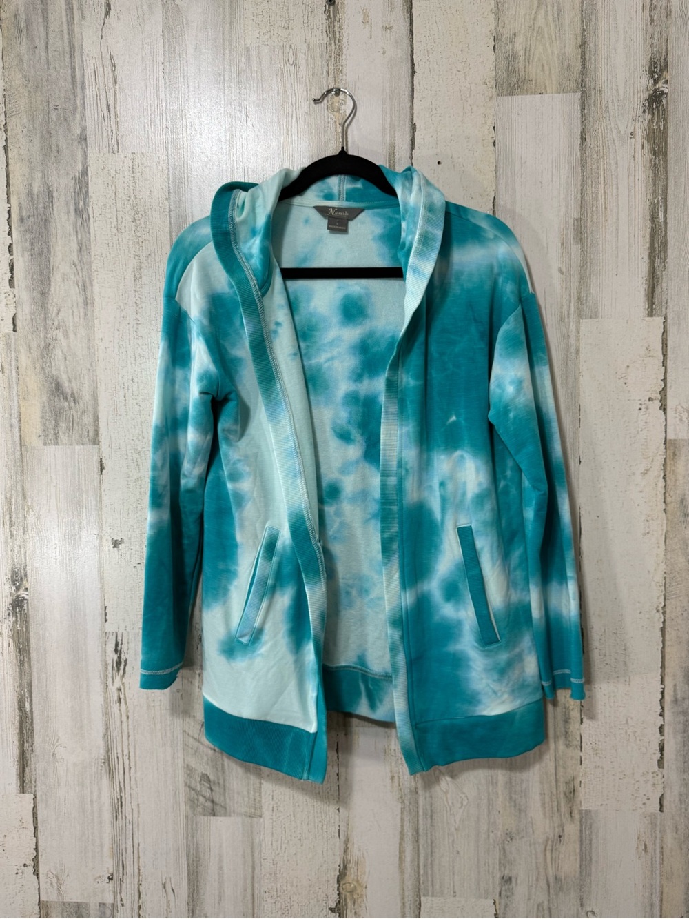 Natural Reflections Hooded Cardigan Teal & White Tie-Dye Lightweight Sweatshirt